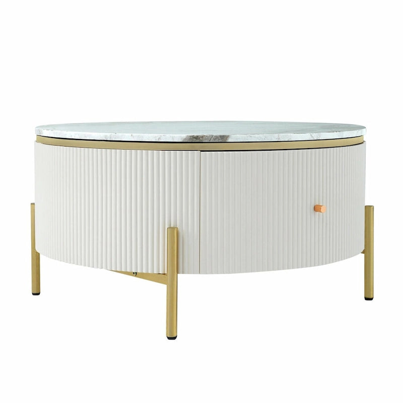 31.5  Modern Round Coffee Table with Large Drawer Storage