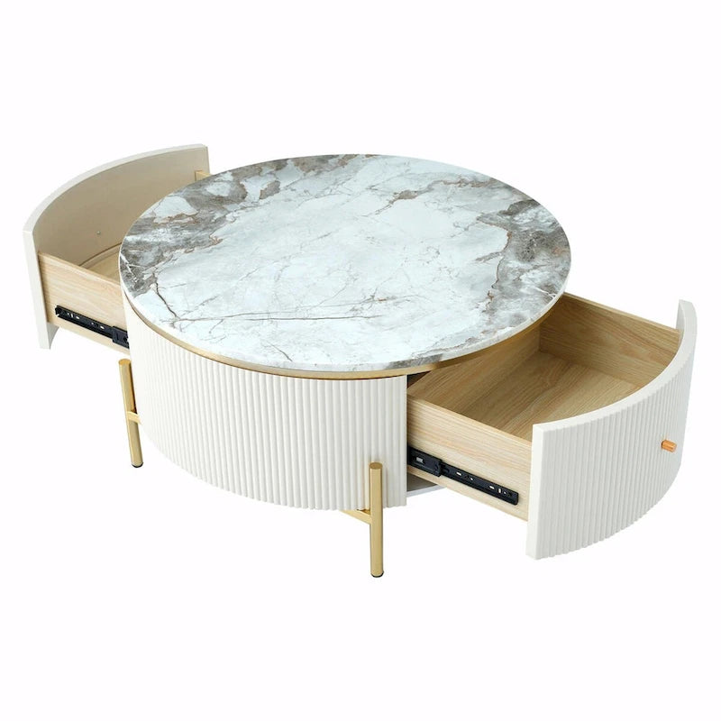 31.5  Modern Round Coffee Table with Large Drawer Storage