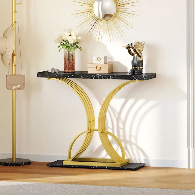 Moasis 39  Modern Faux Marble Console Table with Gold Base, Entryway Sofa Table for Living Room