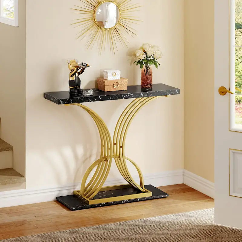 Moasis 39  Modern Faux Marble Console Table with Gold Base, Entryway Sofa Table for Living Room