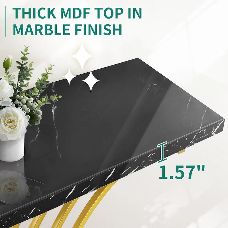 Moasis 39  Modern Faux Marble Console Table with Gold Base, Entryway Sofa Table for Living Room