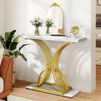 Moasis 39  Modern Faux Marble Console Table with Gold Base, Entryway Sofa Table for Living Room