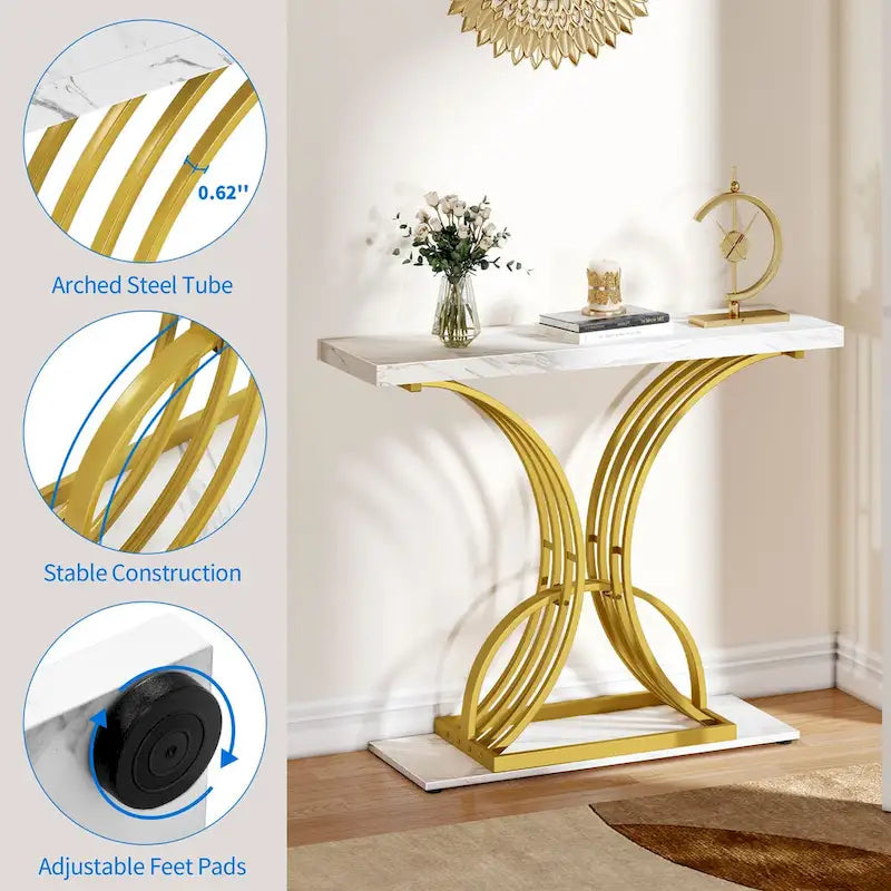 Moasis 39  Modern Faux Marble Console Table with Gold Base, Entryway Sofa Table for Living Room