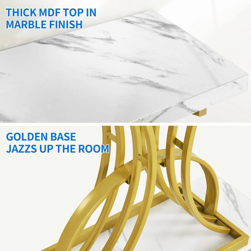 Moasis 39  Modern Faux Marble Console Table with Gold Base, Entryway Sofa Table for Living Room