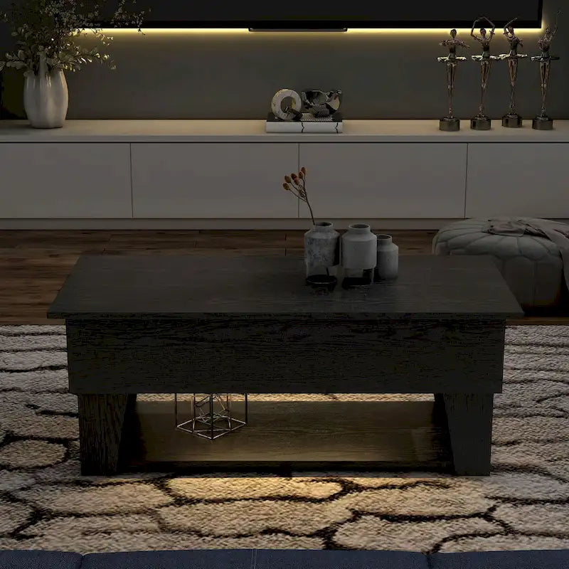 DH BASIC Modern 39-inch Lift-Top Coffee Table with 16 Colors LED Light and Hidden Storage