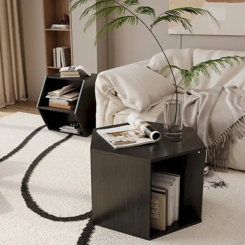 Hexagonal Small Coffee Table with Storage, Unique Modern Coffee Table for Living Room and Office, for Small Spaces