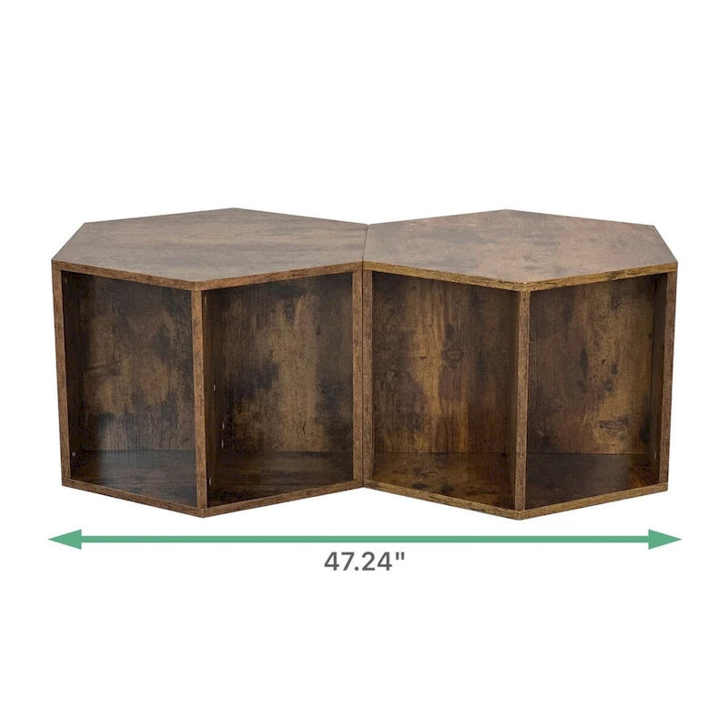 Hexagonal Small Coffee Table with Storage, Unique Modern Coffee Table for Living Room and Office, for Small Spaces