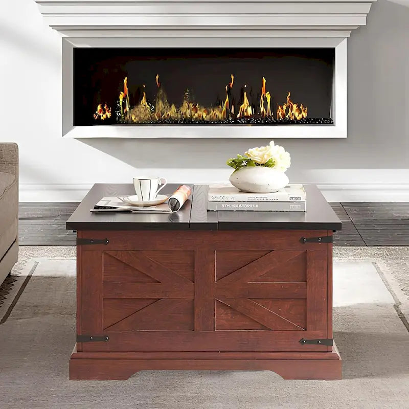 Roomfitters Farmhouse Coffee Table with Lift Top Square, Wood Center Table, Square Wood Center Table with Hidden Storage