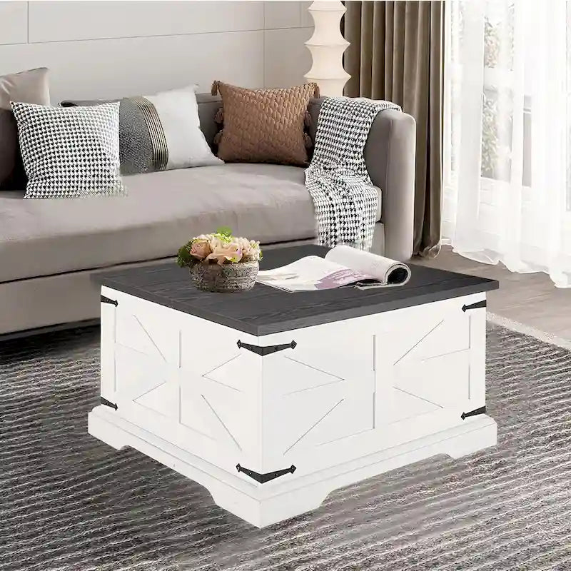 Roomfitters Farmhouse Coffee Table with Lift Top Square, Wood Center Table, Square Wood Center Table with Hidden Storage