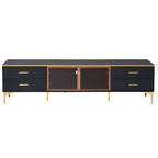 Media Console Table with Glass Storage Cabinet,Golden Legs & Handles