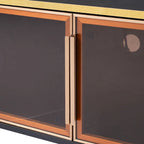 Media Console Table with Glass Storage Cabinet,Golden Legs & Handles