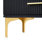 Media Console Table with Glass Storage Cabinet,Golden Legs & Handles