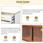 Media Console Table with Glass Storage Cabinet,Golden Legs & Handles
