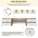 Media Console Table with Glass Storage Cabinet,Golden Legs & Handles