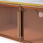 Media Console Table with Glass Storage Cabinet,Golden Legs & Handles