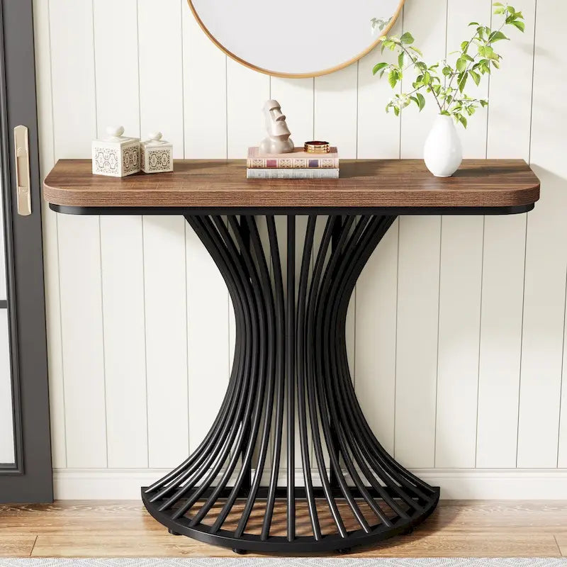 Industrial Console Table, 39-Inch Small Sofa Accent Table for Entrance, Living Room, Hallway, Rustic Brown