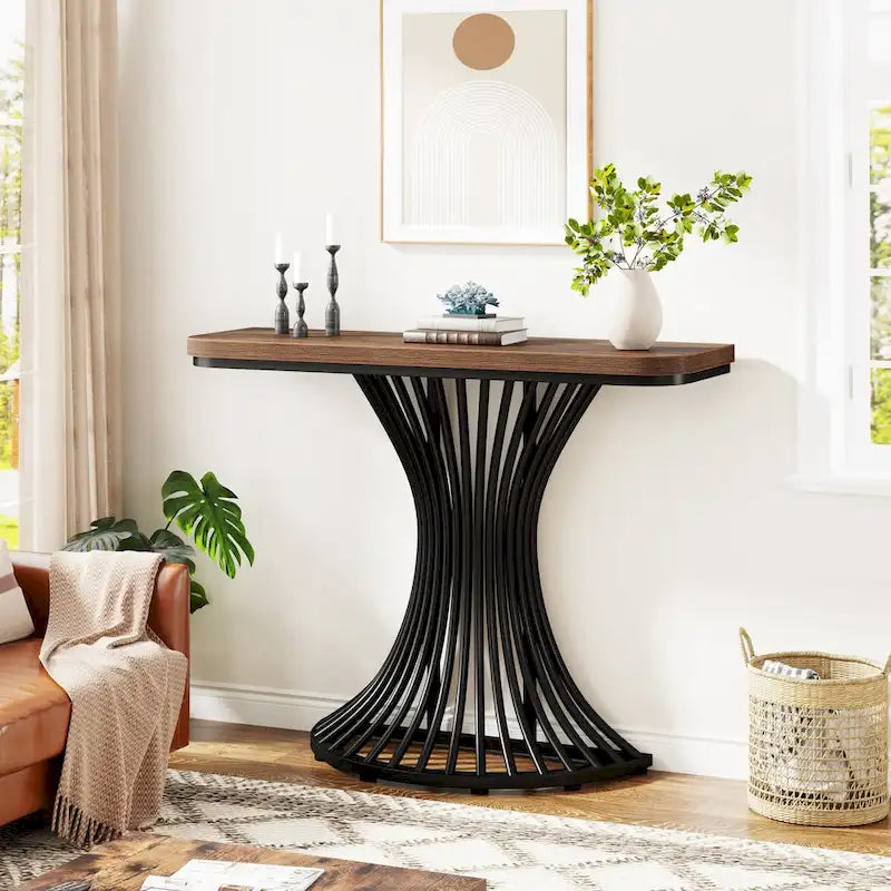 Industrial Console Table, 39-Inch Small Sofa Accent Table for Entrance, Living Room, Hallway, Rustic Brown