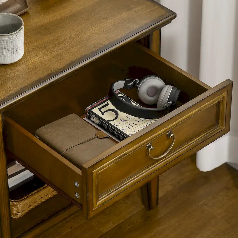 Side Table With Storage, Vintage End Table With Drawer And Open Shelf