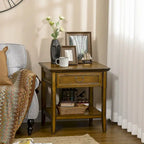 Side Table With Storage, Vintage End Table With Drawer And Open Shelf