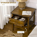 Side Table With Storage, Vintage End Table With Drawer And Open Shelf