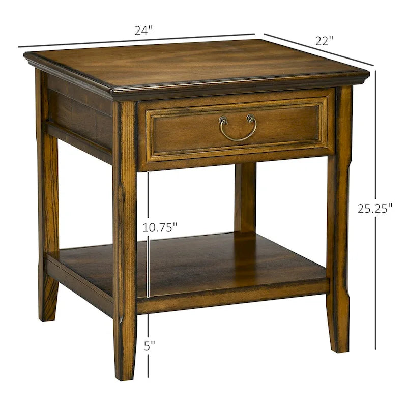 Side Table With Storage, Vintage End Table With Drawer And Open Shelf