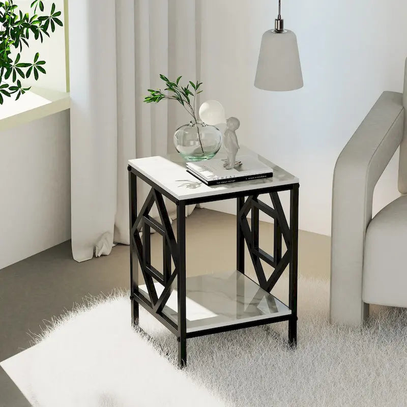 2 Tiers Coffee Table Living Room Sofa Side Table with Sintered Stone