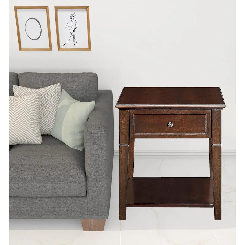 HomeRoots 24  Walnut Manufactured Wood Rectangular End Table With Drawer And Shelf - 22