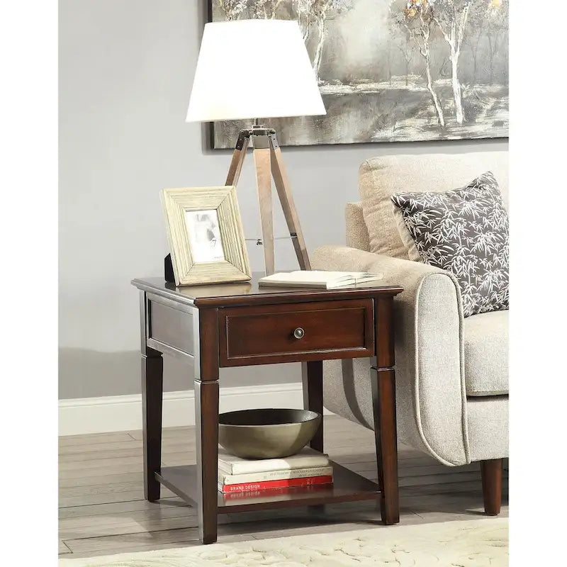 HomeRoots 24  Walnut Manufactured Wood Rectangular End Table With Drawer And Shelf - 22