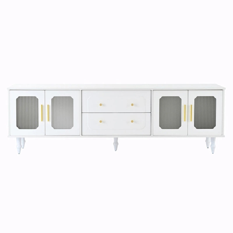 Retro TV Stand with Fluted Glass Doors for TVs Up to 78