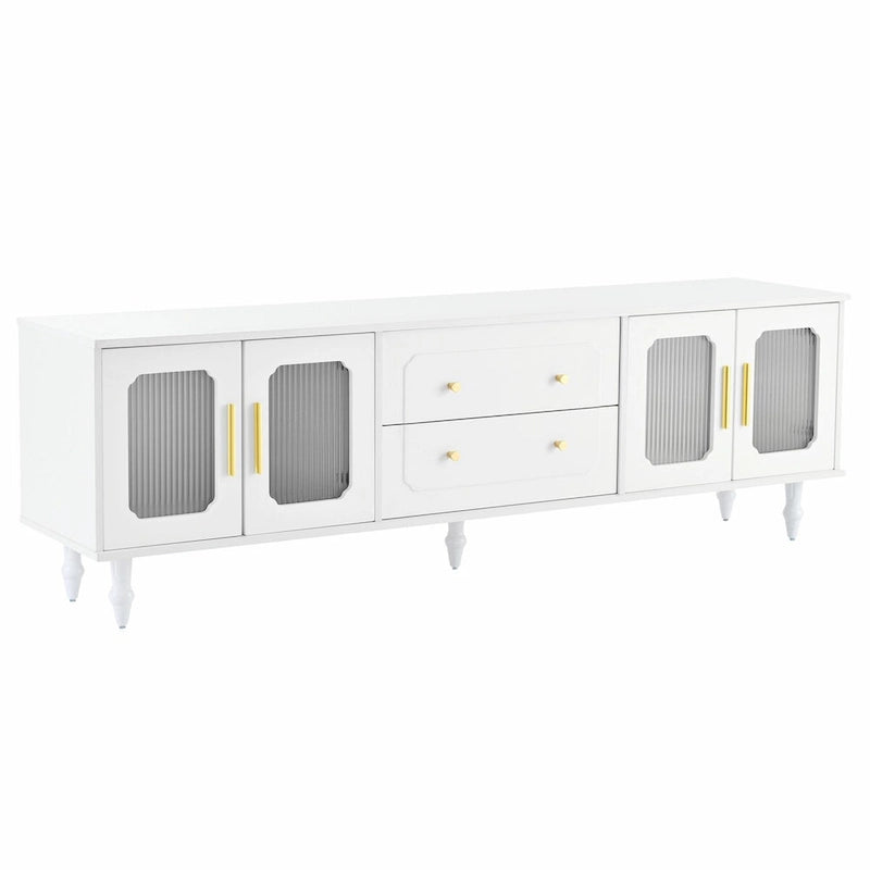 Retro TV Stand with Fluted Glass Doors for TVs Up to 78