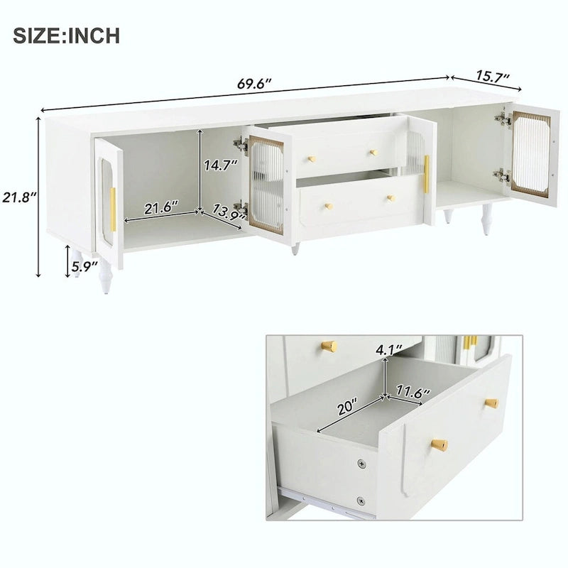 Retro TV Stand with Fluted Glass Doors for TVs Up to 78