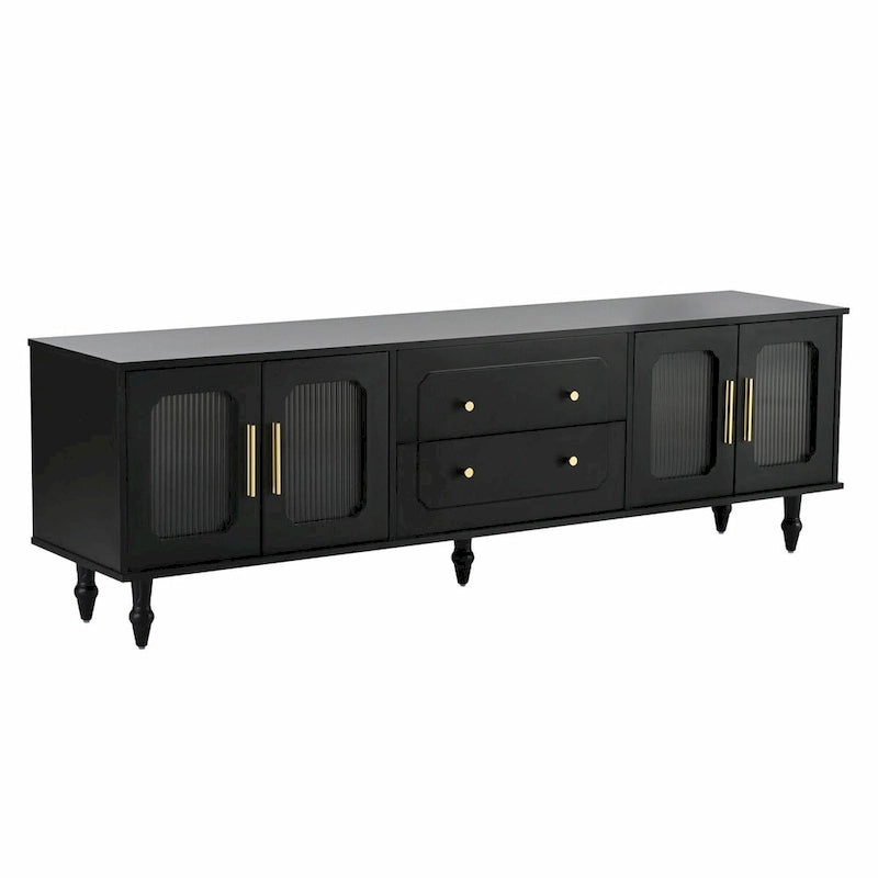 Retro TV Stand with Fluted Glass Doors for TVs Up to 78
