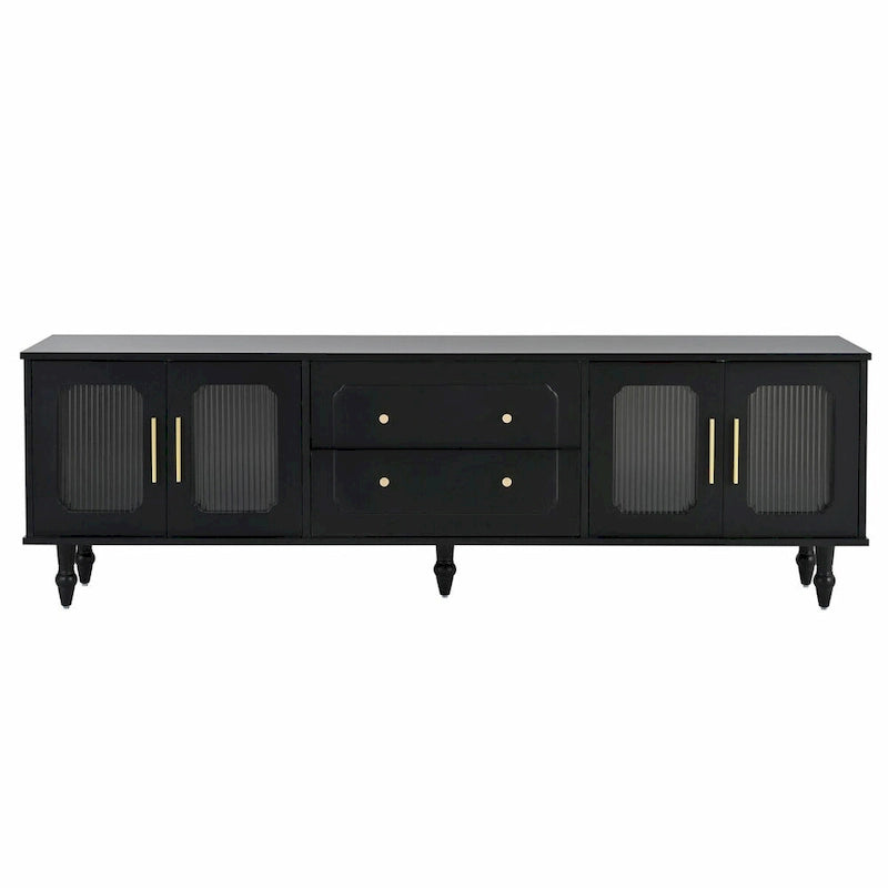 Retro TV Stand with Fluted Glass Doors for TVs Up to 78