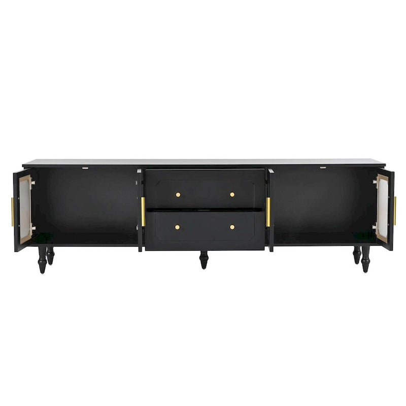 Retro TV Stand with Fluted Glass Doors for TVs Up to 78