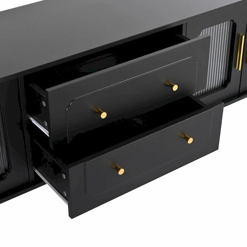 Retro TV Stand with Fluted Glass Doors for TVs Up to 78