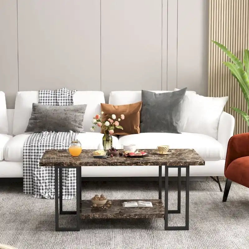Mieres 39  Wide 2-Tier Faux Marble Top Coffee Table with Steel Frame