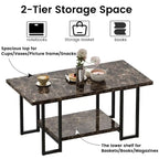 Mieres 39  Wide 2-Tier Faux Marble Top Coffee Table with Steel Frame
