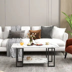 Mieres 39  Wide 2-Tier Faux Marble Top Coffee Table with Steel Frame