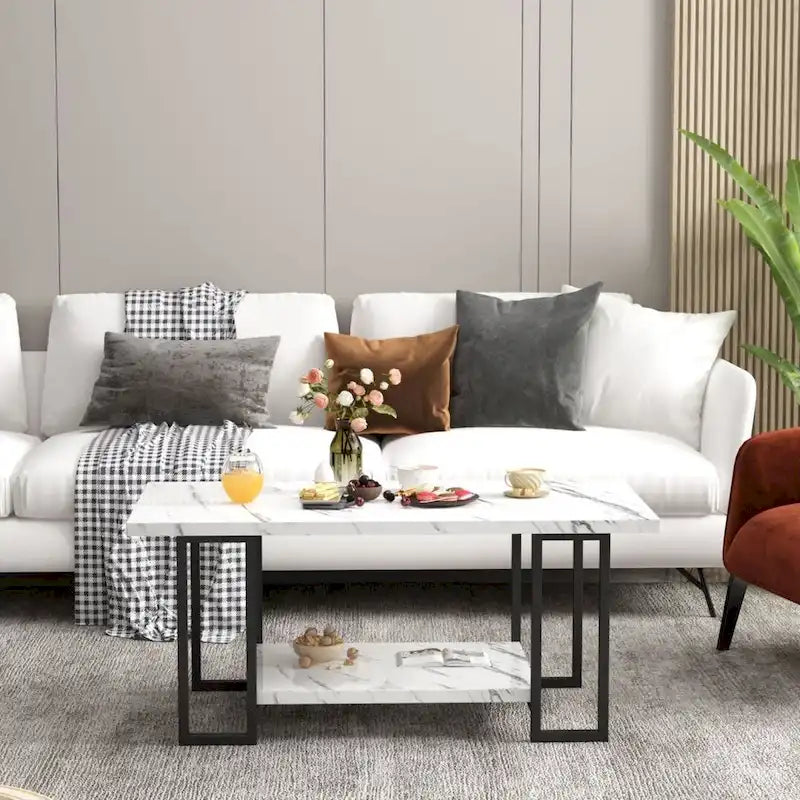 Mieres 39  Wide 2-Tier Faux Marble Top Coffee Table with Steel Frame