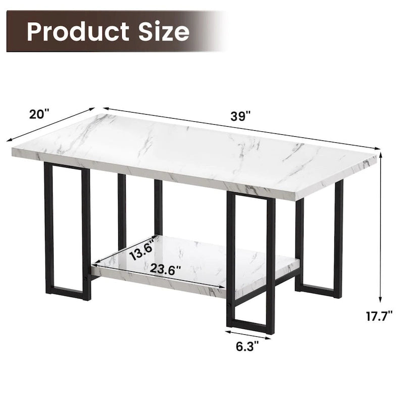 Mieres 39  Wide 2-Tier Faux Marble Top Coffee Table with Steel Frame
