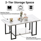Mieres 39  Wide 2-Tier Faux Marble Top Coffee Table with Steel Frame