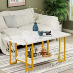 Mieres 39  Wide 2-Tier Faux Marble Top Coffee Table with Steel Frame