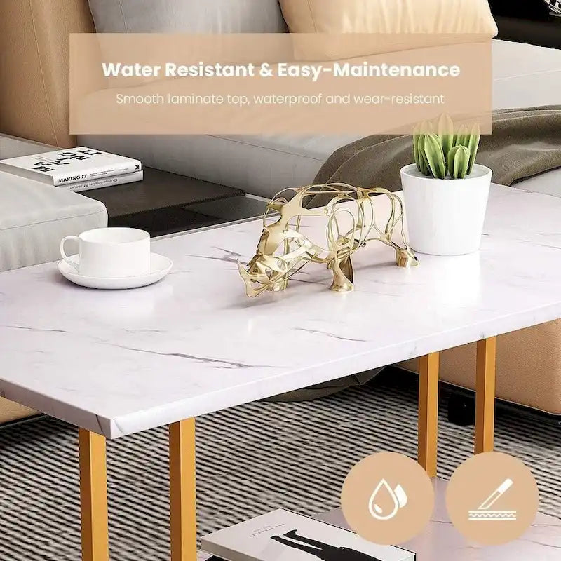 Mieres 39  Wide 2-Tier Faux Marble Top Coffee Table with Steel Frame
