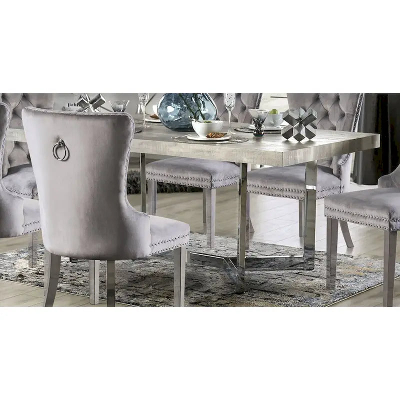 Lemm Contemporary Grey Metal 5-Piece Dining Table Setby Furniture of America
