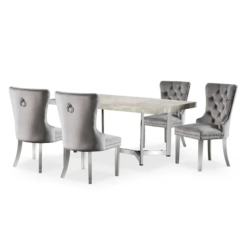 Lemm Contemporary Grey Metal 5-Piece Dining Table Setby Furniture of America
