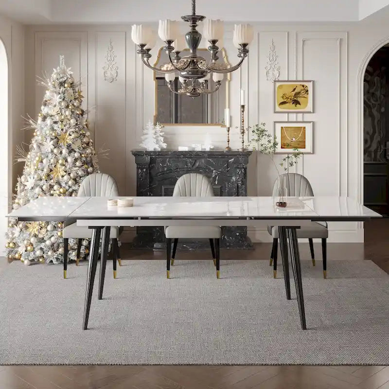 9 - Piece Extendable Sintered Stone Dining Table Dining Set for 8 Person