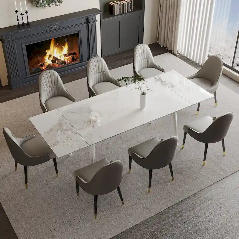 9 - Piece Extendable Sintered Stone Dining Table Dining Set for 8 Person