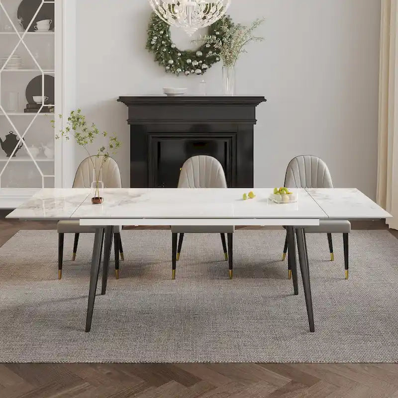 9 - Piece Extendable Sintered Stone Dining Table Dining Set for 8 Person