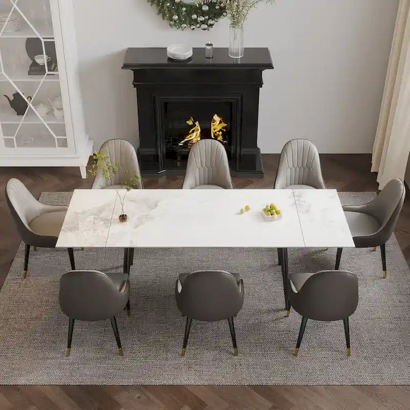 9 - Piece Extendable Sintered Stone Dining Table Dining Set for 8 Person