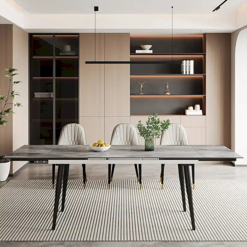 9 - Piece Extendable Sintered Stone Dining Table Dining Set for 8 Person
